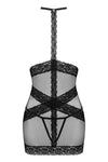 Set de lenjerie intima Lacrisia - rochie seducatoare cu insertii din dantela și chiloti crotchless M/L, negru