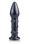 Dildo din sticla ROMANCE 14 cm cu striatii pentru stimulare si design elegant, negru