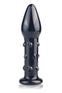 Dildo din sticla ROMANCE 14 cm cu striatii pentru stimulare si design elegant, negru