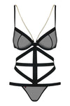Body Bondy Teddy - lenjerie erotică cu decupaje și cupe transparente S/M, negru