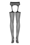 Dres Outstanding Garter Stockings S207 din plasa fina cu model sexy, portjartier si decupaje - marime universala (one size), negru