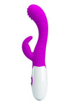 Vibrator punctul G BRUNO cu stimulator clitoris si 7 moduri de vibratii, flexibil, silicon premium, roz Erosvita