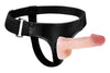 Strap-On Jessica cu 2 dildo-uri flexibile din silicon, 10 cm și 9 cm, cu centură reglabilă, bej