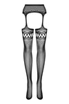 Dres Feisty Garter Stockings S214 din plasa fina cu model sexy, portjartier si decupaje - marime universala (one size), negru