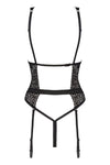 Body Yaskana - lenjerie erotică din dantelă cu portjartier și decupaje provocatoare XL/XXL, negru