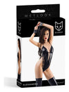Body wetlook Alessandra cu decolteu provocator, insertii din dantela si decupaje sexy, negru