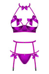 Set de lenjerie intima Delishya - compleu provocator cu sutien, chiloti si portjartier L/XL, mov