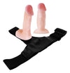 Strap-On Jessica cu 2 dildo-uri flexibile din silicon, 10 cm și 9 cm, cu centură reglabilă, bej