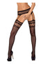 Dres Feisty Garter Stockings S214 din plasa fina cu model sexy, portjartier si decupaje - marime universala (one size), negru