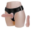 Strap-On Jessica cu 2 dildo-uri flexibile din silicon, 9 cm și 7,5 cm, cu centură reglabilă, bej