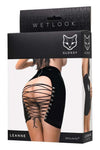 Fusta wetlook Leane cu decupaj indraznet - lenjerie sexy din vinil cu luciu intens, negru