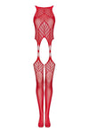 Bodystocking Obsessive N122 - lenjerie erotică din plasă cu portjartier și decupaje XL/XXL, roșu Erosvita