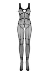 Bodystocking Obsessive N123 - catsuit provocator din plasă cu decupaje și model sexy S-L (one size), negru