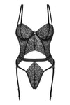 Body Yaskana - lenjerie erotică din dantelă cu portjartier și decupaje provocatoare XL/XXL, negru