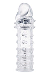 Manson din silicon cu striatii Power Stud Sleeve pentru barbati - prelungitor penis cu efect de marire, transparent