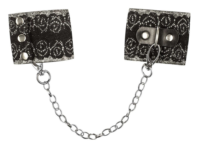 Cătușe erotice Obsessive – accesorii sexy din satin si dantelă cu detalii metalice, mărime universală (one size)
