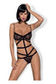 Body Bondy Teddy - lenjerie erotică cu decupaje și cupe transparente S/M, negru