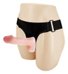 Strap-On Jessica cu 2 dildo-uri flexibile din silicon, 10 cm și 9 cm, cu centură reglabilă, bej