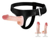 Strap-On Jessica cu 2 dildo-uri flexibile din silicon, 10 cm și 9 cm, cu centură reglabilă, bej
