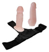 Strap-On Jessica cu 2 dildo-uri flexibile din silicon, 9 cm și 7,5 cm, cu centură reglabilă, bej