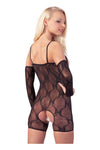 Bodystocking Cycling Shorts – catsuit sexy din plasă cu decupaje provocatoare L/XL, negru