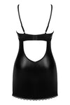 Set de lenjerie intimă Norides – rochie din vinil cu dantelă, decolteu sexy și chiloți tanga XL/2XL, negru