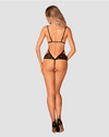 Body Megies Teddy - lenjerie erotică provocatoare din dantelă cu decupaje L/XL, negru cu roșu bordo