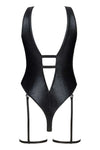 Costum de baie întreg Punta Negra - body sexy cu aspect lucios, decupaje și accesorii seducătoare, animal print negru