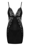 Set de lenjerie intimă Maderris - rochie provocatoare cu decolteu din dantelă și chiloți tanga, negru