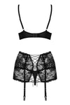 Set de lenjerie intima Peonesia - compleu provocator cu sutien, chiloți și portjartier din dantelă S/M, negru