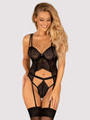 Body Yaskana - lenjerie erotică din dantelă cu portjartier și decupaje provocatoare XL/XXL, negru