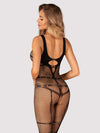 Bodystocking Obsessive N123 - catsuit provocator din plasă cu decupaje și model sexy S-L (one size), negru