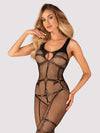 Bodystocking Obsessive N123 - catsuit provocator din plasă cu decupaje și model sexy S-L (one size), negru