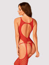 Bodystocking Obsessive N122 - lenjerie erotică din plasă cu portjartier și decupaje XL/XXL, roșu Erosvita