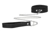 Set bondage cu zgarda, lesa si catuse din piele B&W Ouch! accesorii BDSM cu prinderi si detalii metalice, negru
