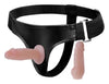 Strap-On Jessica cu 2 dildo-uri flexibile din silicon, 9 cm și 7,5 cm, cu centură reglabilă, bej