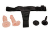 Strap-On Jessica cu 2 dildo-uri flexibile din silicon, 10 cm și 9 cm, cu centură reglabilă, bej