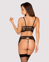 Set de lenjerie intimă Lashy - compleu provocator cu sutien, chiloți și portjartier din dantelă Chantilly L/X, negru