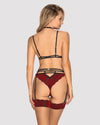 Set de lenjerie intimă Sugestina - compleu sexy cu sutien, chiloți, portjartier și colier de corp din dantelă cu catifea
