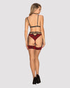 Set de lenjerie intimă Sugestina - compleu sexy cu sutien, chiloți, portjartier și colier de corp din dantelă cu catifea