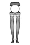 Dres Feisty Garter Stockings S214 din plasa fina cu model sexy, portjartier si decupaje - marime universala (one size), negru