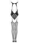 Body Obsessive G324 - lenjerie erotică din plasă cu portjartier și decupaje S-L (one size), negru
