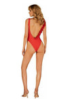 Costum de baie întreg Cubalove - body sexy cu decolteu și aplicații florale, rosu