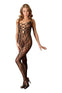 Bodystocking – catsuit sexy din plasă cu dantela si decolteu provocator L/XL, negru