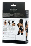 Body din vinil Katherin cu decolteu provocator, siret frontal, insertii metalice si portjartier, negru