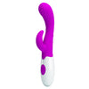 Vibrator punctul G BRUNO cu stimulator clitoris si 7 moduri de vibratii, flexibil, silicon premium, roz Erosvita