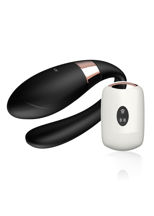 Vibrator pentru cuplu V-Vibe cu 7 moduri de vibratii, telecomanda wireless si incarcare USB, silentios, silicon premium, negru SOLLUXE® Every box holds joy-unbox it!