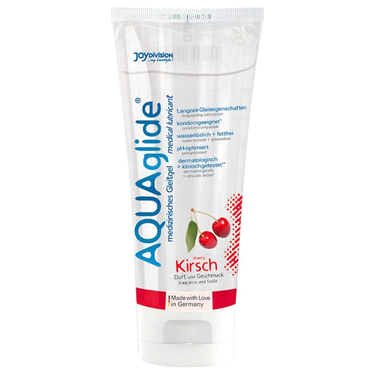 Lubrifiant AQUAglide Gel cu aroma cirese, pe baza de apa, Joydivision, 100 ml
