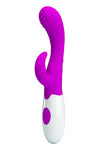 Vibrator punctul G BRUNO cu stimulator clitoris si 7 moduri de vibratii, flexibil, silicon premium, roz Erosvita