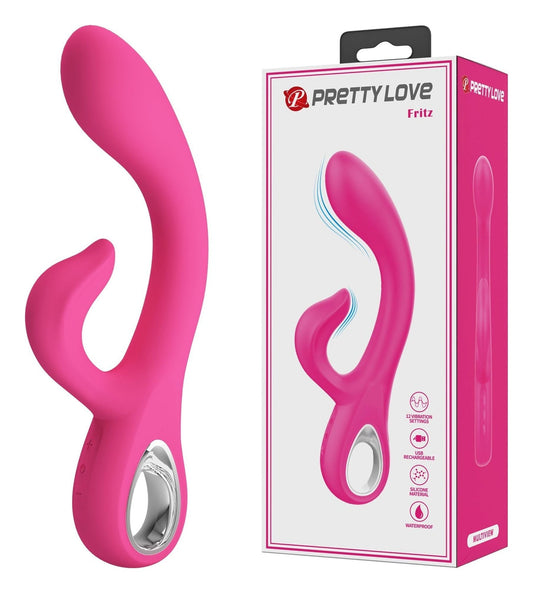Vibrator G-spot FRITZ cu stimulator clitoris si 12 moduri de vibratii, incarcare USB, flexibil, silicon premium, roz Erosvita